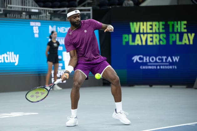 February 9, 2026, Frisco, Texas, USA: FRANCIS TIAFOE (USA) uses a forehand during a menÃ¢â‚¬â ¢s singles match at 2026 Nexo Dallas Open at The Ford Center at The Star in Frisco, Texas. Tiafoe defeated Atmane 4:6, 6:2, 6:2. Frisco USA - ZUMAh193 20260209_zsp_h193_118 Copyright: xDanielxMcGregor-Huyerx