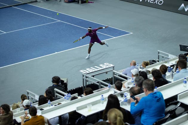 February 9, 2026, Frisco, Texas, USA: FRANCIS TIAFOE (USA) uses a backhand during a menÃ¢â‚¬â ¢s singles match at 2026 Nexo Dallas Open at The Ford Center at The Star in Frisco, Texas. Tiafoe defeated Atmane 4:6, 6:2, 6:2. Tennis 2026: Dallas Open: Atmane 4:6, 6:2, 6:2 Tiafoe  - ZUMAh193 20260209_zsp_h193_151 Copyright: xDanielxMcGregor-Huyerx