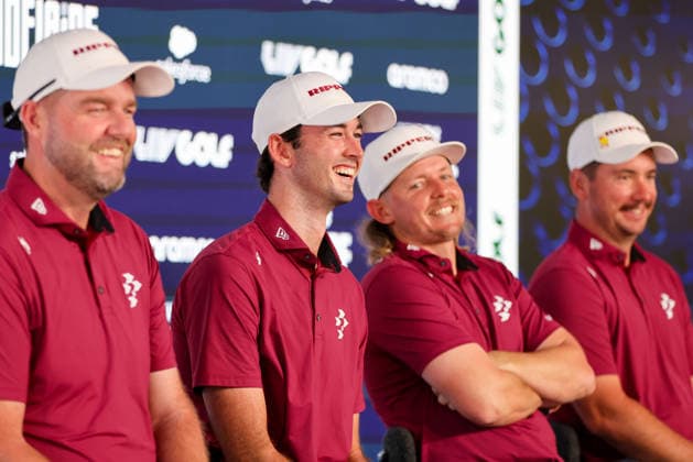 LIV GOLF PRESSER, Marc Leishman, Elvis Smylie, Cam Smith and Lucas Herbert of the Ripper GC Squad speak during a LIV Golf media opportunity at LIV Golf Adelaide Media Centre in Adelaide, South Australia, Tuesday, February 10, 2026. ( NO ARCHIVING Adelaide South Australia Australia  Copyright: xMattxTurnerx 20260210143760277832