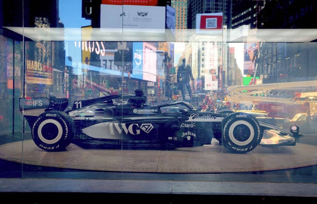 New Cadillac F1 Car In Times Square. - NYC New Cadillac Fomula one car on display in the middle of Times Square in New York, NY on February 9, 2026. Cadillac unveils the livery of its first F1 car during a Super Bowl commercial Sunday. Photo by Charles Guerin ABACAPRESS.COM New York City NY United States  Copyright: xGuerinxCharles ABACAx