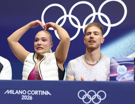 (260210) -- MILAN, Feb. 10, 2026 -- Natalie Taschlerova (L) Filip Taschler of the Czech Republic attend the rhythm dance of Figure skating, Eiskunstlauf ice dance competition at the Milan-Cortina 2026 Olympic Winter games, Winterspiele,Spiele, Summer games in Milan, Italy, Feb. 9, 2026. ) (MICO2026)ITALY-MILAN-OLYMPIC WINTER GAMES-FIGURE SKATING-ICE DANCE-RHYTHM DANCE ChenxYichen 