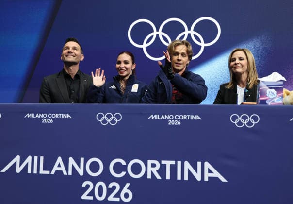 (260209) -- MILAN, Feb. 9, 2026 -- Diana Davis (2nd L) Gleb Smolkin (2nd R) of Georgia attend the rhythm dance of Figure skating, Eiskunstlauf ice dance competition at the Milan-Cortina 2026 Olympic Winter games, Winterspiele,Spiele, Summer games in Milan, Italy, Feb. 9, 2026. ) (MICO2026)ITALY-MILAN-OLYMPIC WINTER GAMES-FIGURE SKATING-ICE DANCE-RHYTHM DANCE ChenxYichen 