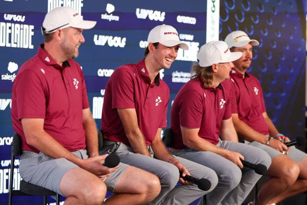 LIV GOLF PRESSER, Marc Leishman, Elvis Smylie, Cam Smith and Lucas Herbert of the Ripper GC Squad speak during a LIV Golf media opportunity at LIV Golf Adelaide Media Centre in Adelaide, South Australia, Tuesday, February 10, 2026. ( NO ARCHIVING Adelaide South Australia Australia  Copyright: xMattxTurnerx 20260210144805104268