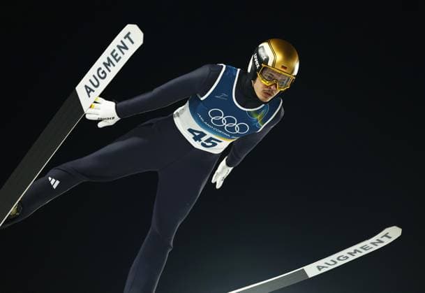 Milan Cortina Olympics: Ski jumping, Skispringen, Ski, nordisch German ski jumper Philipp Raimund competes in the men s normal hill individual at the Milan Cortina Olympics at Predazzo Ski Jumping Stadium in Predazzo, Italy, on Feb. 9, 2026.  A14AA0005263611P