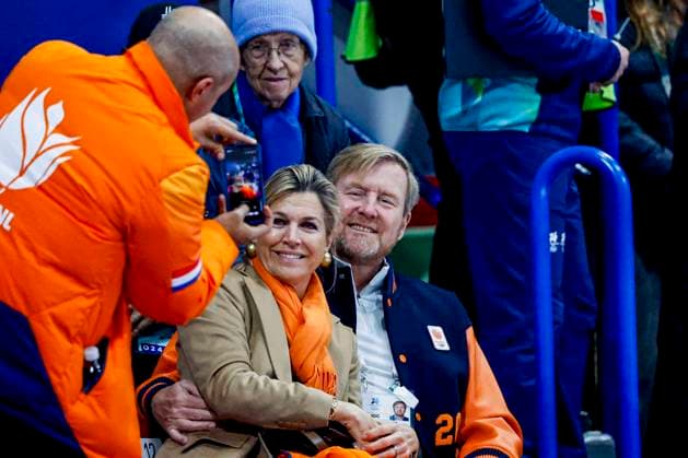 King Willem-Alexander of the Netherlands and Queen Maxima of the Netherlands takes a picture while watching atheletes Women s 500m, Milano Cortina 2026 Winter Olympics: Day 4, Short Track Speed skating, Eisschnelllauf - Milano Cortina 2026 Winter Olympics: Day 4, Milano Speed Skating Stadium, February 10, 2026, Milan, Italy.