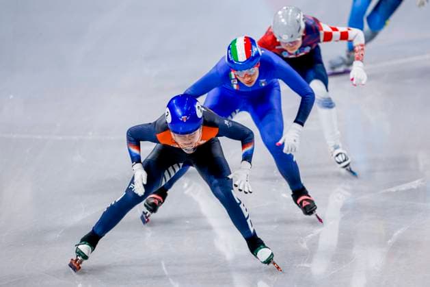 Xandra Velzeboer of the Netherlands and Chiara Betti of Italy and Valentina Ascic of Croatia Women s 500m, Milano Cortina 2026 Winter Olympics: Day 4, Short Track Speed skating, Eisschnelllauf - Milano Cortina 2026 Winter Olympics: Day 4, Milano Speed Skating Stadium, February 10, 2026, Milan, Italy.