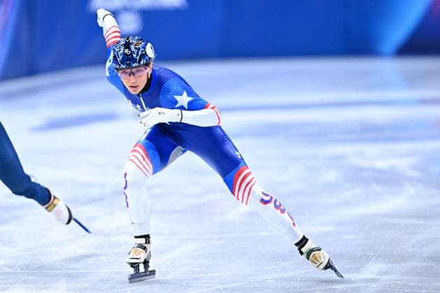 US Kristen Santos-Griswold pictured in action during the women s 500m heats of the Short Track Speed skating, Eisschnelllauf competition at the Milano Cortina 2026 Olympic Winter games, Winterspiele,Spiele, Summer games on Tuesday 10 February 2026 in Milan, Italy. The XXV Winter Olympics take place from 6 to 22 February 2026 in Italy. JASPERxJACOBS  x162344013x