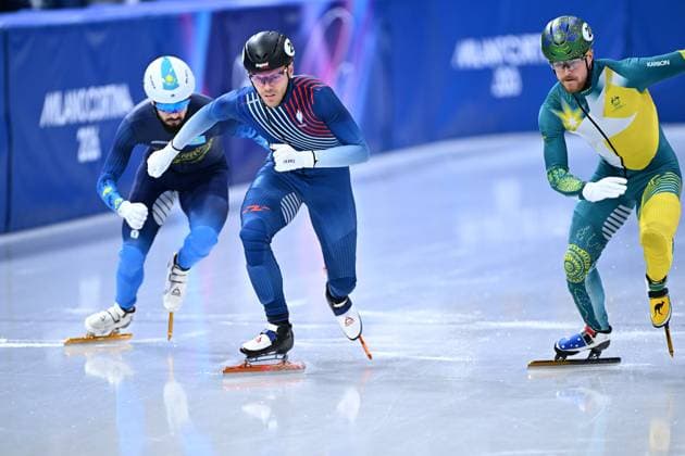 French Quentin Fercoq pictured in action during the Men 1000m heats in the Short Track Speed skating, Eisschnelllauf competition at the Milano Cortina 2026 Olympic Winter games, Winterspiele,Spiele, Summer games on Tuesday 10 February 2026 in Milan, Italy. The XXV Winter Olympics take place from 6 to 22 February 2026 in Italy. JASPERxJACOBS  x162348203x