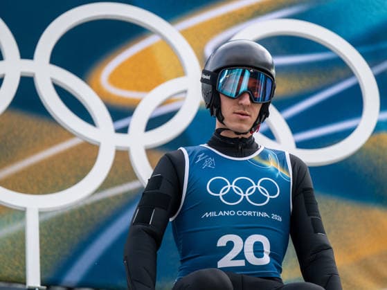 OLYMPICS - Winter Olympic Games, Olympische Spiele, Olympia, OS Milano Cortina 2026 VAL DI FIEMME,ITALY,10.FEB.26 - OLYMPICS, NORDIC SKIING, NORDIC COMBINED, Ski jumping, Skispringen, Ski, nordisch - Winter Olympic Games Milano Cortina 2026, normal hill, training . Image shows Laurent Muhlethaler (FRA).  GEPAxpictures xOliverxLerch