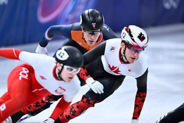 Dutch shorttrack skater Teun Boer pictured in action during the Men 1000m heats in the Short Track Speed skating, Eisschnelllauf competition at the Milano Cortina 2026 Olympic Winter games, Winterspiele,Spiele, Summer games on Tuesday 10 February 2026 in Milan, Italy. The XXV Winter Olympics take place from 6 to 22 February 2026 in Italy. JASPERxJACOBS  x162354486x