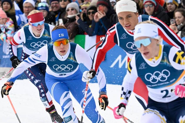 LKS 20260210 Jasmi Joensuu (2ndL) of Finland competes during the women s Sprint Classic Quarter Finals at the Milano Cortina Winter Olympics at the Tesero Cross Country Skiing Stadium on February 10, 2026. - MARKKU ULANDER Tesero Italy w1cMhE7Mr5A  Copyright: xMarkkuxUlanderx w1cMhE7Mr5A