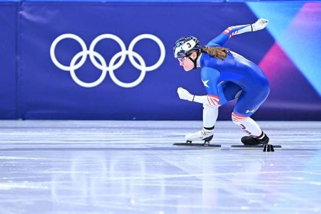 US Corinne Stoddard pictured in action during the women s 500m heats of the Short Track Speed skating, Eisschnelllauf competition at the Milano Cortina 2026 Olympic Winter games, Winterspiele,Spiele, Summer games on Tuesday 10 February 2026 in Milan, Italy. The XXV Winter Olympics take place from 6 to 22 February 2026 in Italy. JASPERxJACOBS  x162355610x