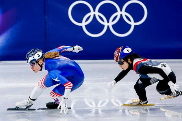 Corinne Stoddard of United States of America and Gilli Kim of Republic of Korea Mixed Team Relay Quarterfinals, Milano Cortina 2026 Winter Olympics: Day 4, Short Track Speed skating, Eisschnelllauf - Milano Cortina 2026 Winter Olympics: Day 4, Milano Speed Skating Stadium, February 10, 2026, Milan, Italy.