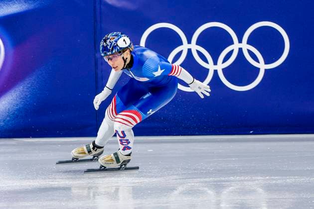 Kristen Santos-Griswold of United States of America Mixed Team Relay Quarterfinals, Milano Cortina 2026 Winter Olympics: Day 4, Short Track Speed skating, Eisschnelllauf - Milano Cortina 2026 Winter Olympics: Day 4, Milano Speed Skating Stadium, February 10, 2026, Milan, Italy.