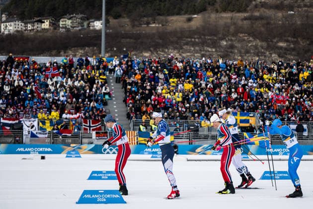 260210 Johannes Hosflot Klaebo of Norway, Jaume Pueyo of Spain and Johan Häggström of Sweden compete in the men s classic technique cross-country skiing sprint quarter final during day 4 of the 2026 Winter Olympics on February 10, 2026 in Val di Fiemme. Photo: Maxim Thore BILDBYRAN kod MT MT0970 skidor cross-country skiing langrenn Olympic Games, Olympische Spiele, Olympia, OS olympics winter olympics os ol olympiska spel vinter-os olympiske leker milano cortina 2026 milan cortina 2026 milano cortina 2026 olympic games milano cortina 2026 winter olympic games milano cortina-os milano cortina-ol vinter-ol 4 bbeng sprint sverige norge *** 260210 Johannes Hosflot Klaebo of Norway, Jaume Pueyo of Spain and Johan Häggström of Sweden compete in the men s classic technique cross country skiing sprint quarter final during day 4 of the 2026 Winter Olympics on February 10, 2026 in Val di Fiemme Photo Maxim Thore BILDBYRAN kod MT MT0970 skidor cross country skiing langrenn olympic games olympics winter olympics os ol olympiska spel vinter os olympiske leker milano cortina 2026 milan cortina 2026 milano cortina 2026 olympic games milano cortina 2026 winter olympic games milano cortina os milano cortina ol vinter ol 4 bbeng sprint sverige norge  Copyright: MAXIMxTHORE BB260210MT116