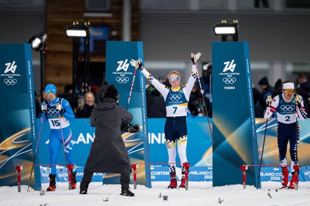 260210 Federico Pellegrino of Italy, Alvar Myhlback of Sweden and Ben Ogden of United States compete in the men s classic technique cross-country skiing sprint quarter final during day 4 of the 2026 Winter Olympics on February 10, 2026 in Val di Fiemme. Photo: Maxim Thore BILDBYRAN kod MT MT0970 skidor cross-country skiing langrenn Olympic Games, Olympische Spiele, Olympia, OS olympics winter olympics os ol olympiska spel vinter-os olympiske leker milano cortina 2026 milan cortina 2026 milano cortina 2026 olympic games milano cortina 2026 winter olympic games milano cortina-os milano cortina-ol vinter-ol 4 bbeng sprint sverige italien *** 260210 Federico Pellegrino of Italy, Alvar Myhlback of Sweden and Ben Ogden of United States compete in the men s classic technique cross country skiing sprint quarter final during day 4 of the 2026 Winter Olympics on February 10, 2026 in Val di Fiemme Photo Maxim Thore BILDBYRAN kod MT MT0970 skidor cross country skiing langrenn olympic games olympics winter olympics os ol olympiska spel vinter os olympiske leker milano cortina 2026 milan cortina 2026 milano cortina 2026 olympic games milano cortina 2026 winter olympic games milano cortina os milano cortina ol vinter ol 4 bbeng sprint sverige italien  Copyright: MAXIMxTHORE BB260210MT120