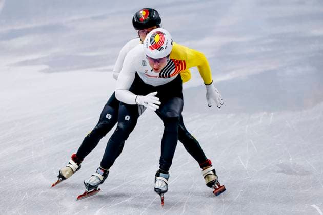 Hanne Desmet of Belgium and Ward Petre of Belgium Mixed Team Relay Quarterfinals, Milano Cortina 2026 Winter Olympics: Day 4, Short Track Speed skating, Eisschnelllauf - Milano Cortina 2026 Winter Olympics: Day 4, Milano Speed Skating Stadium, February 10, 2026, Milan, Italy.