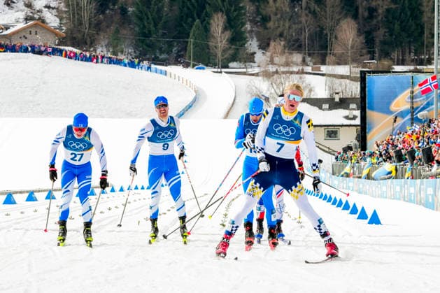 Winter Olympics in Milan Cortina 2026 Val di Fiemme, Italy 20260210. Lauri Vuorinen from Finland, Emil Liekari from Finland, Federico Pellegrino from Italy and Alvar Myhlback from Sweden during the cross-country sprint finals at the Tesero stadium during the Winter Olympics in Milano Cortina 2026. Photo: Lise Aaserud NTB Val di Fiemme Italy EDITORIAL USE ONLY. RESTRICTED USE FOR BETTING COMPANIES Ref:_SPOUXWV8GHPhVs.jpg *** Winter Olympics in Milan Cortina 2026 Val di Fiemme, Italy 20260210 Lauri Vuorinen from Finland, Emil Liekari from Finland, Federico Pellegrino from Italy and Alvar Myhlback from Sweden during the cross country sprint finals at the Tesero stadium during the Winter Olympics in Milano Cortina 2026 Photo Lise Aaserud NTB Val di Fiemme Italy EDITORIAL USE ONLY RESTRICTED USE FOR BETTING COMPANIES  Copyright: xLisexAserudx xNTBx