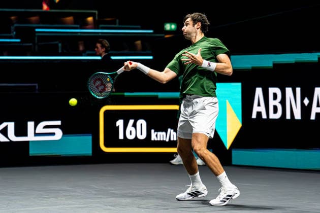 2026-02-10 ABN AMRO Open - Day Two ROTTERDAM, NETHERLANDS - FEBRUARY 10: Quentin Halys competing during Day Two of the ABN AMRO Open at Rotterdam Ahoy on February 10, 2026 in Rotterdam, Netherlands. (Photo by Gabriel Calvino Alonso BSR Agency) Rotterdam Netherlands Content not available for redistribution in The Netherlands directly or indirectly through any third parties. Copyright: xBSRxAgencyx