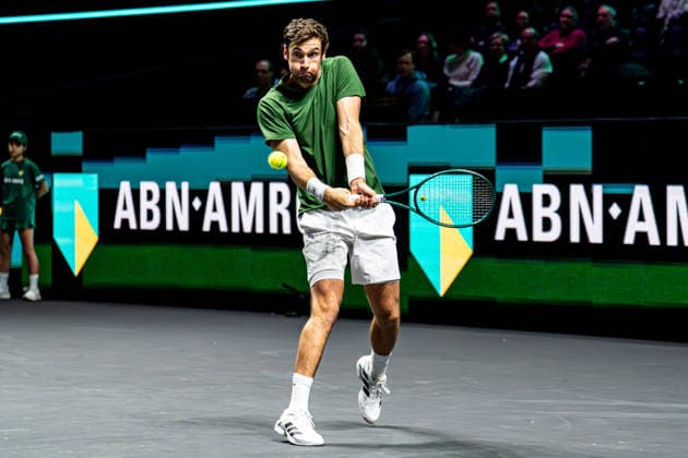 2026-02-10 ABN AMRO Open - Day Two ROTTERDAM, NETHERLANDS - FEBRUARY 10: Quentin Halys competing during Day Two of the ABN AMRO Open at Rotterdam Ahoy on February 10, 2026 in Rotterdam, Netherlands. (Photo by Gabriel Calvino Alonso BSR Agency) Rotterdam Netherlands Content not available for redistribution in The Netherlands directly or indirectly through any third parties. Copyright: xBSRxAgencyx