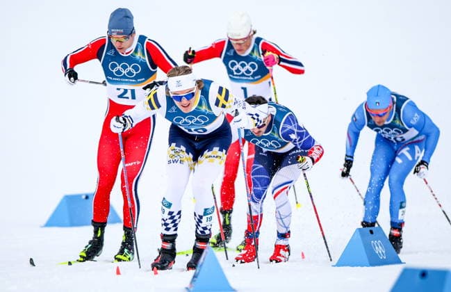 ITALY - FEBRUARY 10, 2026: Erik Valnes of Norway, Edvin Anger of Sweden, Johannes Hoesflot Klaebo of Norway, Jules Chappaz of France and Elia Barp of Italy (L-R) compete in the men s cross-country skiing sprint classic quarterfinal at Tesero Cross-Country Stadium during the 2026 Winter Olympic Games, Olympische Spiele, Olympia, OS 2026 Winter Olympics: Cross-Country Skiing, Men S Sprint Classic  - ZUMAt113 20260210_zaa_t113_220 Copyright: xPeterxKovalevx