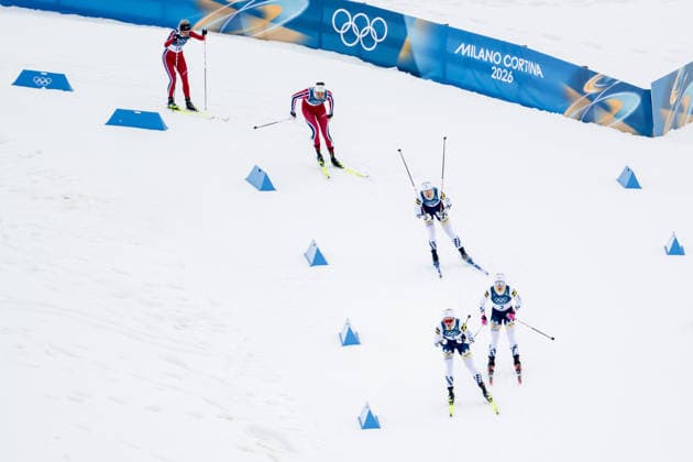 260210 Linn Svahn of Sweden, Jonna Sundling of Sweden, Maja Dahlqvist of Sweden, Kristine Stavas Skistad of Norway and Julie Bjervig Drivenes of Norway compete in the men s classic technique cross-country skiing sprint quarter final during day 4 of the 2026 Winter Olympics on February 10, 2026 in Val di Fiemme. Photo: Joel Marklund BILDBYRAN kod JM MT0970 skidor cross-country skiing langrenn Olympic Games, Olympische Spiele, Olympia, OS olympics winter olympics os ol olympiska spel vinter-os olympiske leker milano cortina 2026 milan cortina 2026 milano cortina 2026 olympic games milano cortina 2026 winter olympic games milano cortina-os milano cortina-ol vinter-ol 4 bbeng sprint sverige norge *** 260210 Linn Svahn of Sweden, Jonna Sundling of Sweden, Maja Dahlqvist of Sweden, Kristine Stavas Skistad of Norway and Julie Bjervig Drivenes of Norway compete in the men s classic technique cross country skiing sprint quarter final during day 4 of the 2026 Winter Olympics on February 10, 2026 in Val di Fiemme Photo Joel Marklund BILDBYRAN kod JM MT0970 skidor cross country skiing langrenn olympic games olympics winter olympics os ol olympiska spel vinter os olympiske leker milano cortina 2026 milan cortina 2026 milano cortina 2026 olympic games milano cortina 2026 winter olympic games milano cortina os milano cortina ol vinter ol 4 bbeng sprint sverige norge  Copyright: JOELxMARKLUND BB260210JM110