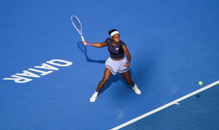 Qatar TotalEnergies Open 2026 - Day Three DOHA, QATAR FEBRUARY 10: Coco Gauff of the United States in action against Elisabetta Cocciaretto of Italy in the second round on Day Three of the Qatar TotalEnergies Open, part of the Hologic WTA, Tennis Damen Tour, at the Khalifa International Tennis and Squash Complex on February 10, 2026 in Doha, Qatar. Doha Qatar  Copyright: xArturxWidakx originalFilename:widak-qatartot260210_np52h.jpg