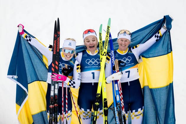 260210 Jonna Sundling, Linn Svahn and Maja Dahlqvist of Sweden celebrate after winning women s classic technique cross-country skiing sprint final during day 4 of the 2026 Winter Olympics on February 10, 2026 in Val di Fiemme. Photo: Joel Marklund BILDBYRAN kod JM MT0970 skidor cross-country skiing langrenn Olympic Games, Olympische Spiele, Olympia, OS olympics winter olympics os ol olympiska spel vinter-os olympiske leker milano cortina 2026 milan cortina 2026 milano cortina 2026 olympic games milano cortina 2026 winter olympic games milano cortina-os milano cortina-ol vinter-ol 4 bbeng sprint *** 260210 Jonna Sundling, Linn Svahn and Maja Dahlqvist of Sweden celebrate after winning women s classic technique cross country skiing sprint final during day 4 of the 2026 Winter Olympics on February 10, 2026 in Val di Fiemme Photo Joel Marklund BILDBYRAN kod JM MT0970 skidor cross country skiing langrenn olympic games olympics winter olympics os ol olympiska spel vinter os olympiske leker milano cortina 2026 milan cortina 2026 milano cortina 2026 olympic games milano cortina 2026 winter olympic games milano cortina os milano cortina ol vinter ol 4 bbeng sprint  Copyright: JOELxMARKLUND BB260210JM113