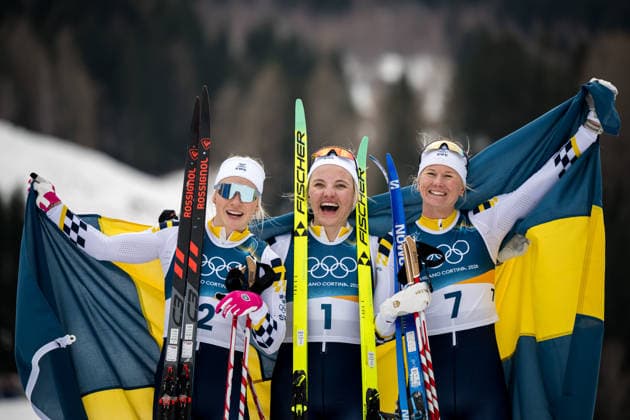 260210 Jonna Sundling, Linn Svahn and Maja Dahlqvist of Sweden celebrate after women s classic technique cross-country skiing sprint final during day 4 of the 2026 Winter Olympics on February 10, 2026 in Val di Fiemme. Photo: Maxim Thore BILDBYRAN kod MT MT0969 skidor cross-country skiing langrenn Olympic Games, Olympische Spiele, Olympia, OS olympics winter olympics os ol olympiska spel vinter-os olympiske leker milano cortina 2026 milan cortina 2026 milano cortina 2026 olympic games milano cortina 2026 winter olympic games milano cortina-os milano cortina-ol vinter-ol 4 bbeng sprint jubel sverige os-guld guld silver brons gold bronze *** 260210 Jonna Sundling, Linn Svahn and Maja Dahlqvist of Sweden celebrate after women s classic technique cross country skiing sprint final during day 4 of the 2026 Winter Olympics on February 10, 2026 in Val di Fiemme Photo Maxim Thore BILDBYRAN kod MT MT0969 skidor cross country skiing langrenn olympic games olympics winter olympics os ol olympiska spel vinter os olympiske leker milano cortina 2026 milan cortina 2026 milano cortina 2026 olympic games milano cortina 2026 winter olympic games milano cortina os milano cortina ol vinter ol 4 bbeng sprint jubel sverige os guld guld silver brons gold bronze  Copyright: MAXIMxTHORE BB260210MT153