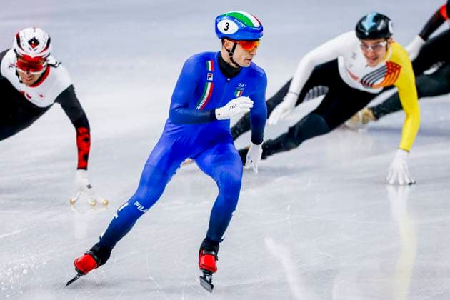 Pietro Sighel of Italy Mixed Team Relay Finals, Milano Cortina 2026 Winter Olympics: Day 4, Short Track Speed skating, Eisschnelllauf - Milano Cortina 2026 Winter Olympics: Day 4, Milano Speed Skating Stadium, February 10, 2026, Milan, Italy.