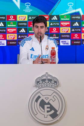 February 10, 2026, Madrid, Madrid, Spain: PAU MARC QUESADA heach coach of Real Madrid Femenino CF speaks to the media during the UEFA Women s Nations League 2025 26 press conference, PK, Pressekonferenz held at the Valdebebas training ground on February 10, 2026, in Madrid, Spain. Madrid Spain - ZUMAc312 20260210_zsp_c312_008 Copyright: xOscarxManuelxSanchezx