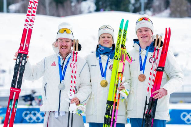 Winter Olympics in Milan Cortina 2026 Val di Fiemme, Italy 20260210. Ben Ogden from the USA, Johannes Hosflot Klaebo from Norway and Oskar Opstad Vike from Norway on the podium after the cross-country sprint finals at Tesero stadium during the Winter Olympics in Milano Cortina 2026. Photo: Lise Aserud NTB Val di Fiemme Italy EDITORIAL USE ONLY. RESTRICTED USE FOR BETTING COMPANIES Ref:_SPONnPyZHNN6Aw.jpg *** Winter Olympics in Milan Cortina 2026 Val di Fiemme, Italy 20260210 Ben Ogden from the USA, Johannes Hosflot Klaebo from Norway and Oskar Opstad Vike from Norway on the podium after the cross country sprint finals at Tesero stadium during the Winter Olympics in Milano Cortina 2026 Photo Lise Aserud NTB Val di Fiemme Italy EDITORIAL USE ONLY RESTRICTED USE FOR BETTING COMPANIES  Copyright: xLisexAserudx xNTBx