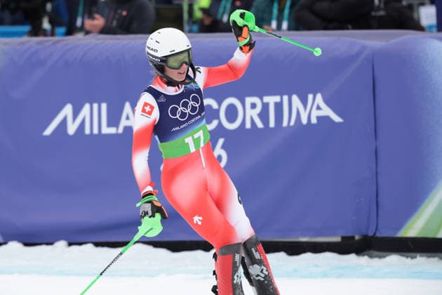 Camille Rast (SUI) during the Olympic Winter games, Winterspiele,Spiele, Summer games Milano-Cortina 2026, Alpine Skiing Women s Team Combined Slalom on February 10, 2026 at Tofane Alpine Skiing Centre in Cortina D Ampezzo, Italy  Copyright: xLucianoxMariaxBisi IPAxSportx xipa-agency.netx xx IPA_71222421 IPA_Agency_IPA71222421