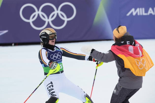 Emma Aicher (GER) during the Olympic Winter games, Winterspiele,Spiele, Summer games Milano-Cortina 2026, Alpine Skiing Women s Team Combined Slalom on February 10, 2026 at Tofane Alpine Skiing Centre in Cortina D Ampezzo, Italy  Copyright: xLucianoxMariaxBisi IPAxSportx xipa-agency.netx xx IPA_71222823 IPA_Agency_IPA71222823
