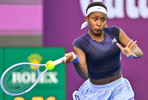 WTA, Tennis Damen QATAR TOTALENERGIES OPEN 2026-ROUND OF 32 Coco Gauff of the United States competes in her round of 32 match against Elisabetta Cocciaretto of Italy during the WTA Qatar TotalEnergies Open 2026 tennis tournament at the Khalifa International Tennis Complex in Doha, Qatar, on February 10, 2026. ¨ ¨¨ DOHA Qatar Copyright: xNOUSHADx