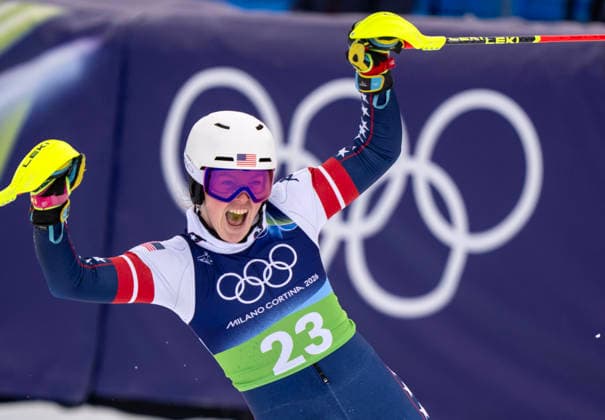 February 10, 2026, Cortina D ampezzo, Belluno, Italy: American PAULA MOLTZAN celebrates her time which earned a bronze medal for her team during the Alpine Skiing womenÃ¢â‚¬â ¢s team Combined Milano Cortina 2026 Winter Olympics. Cortina D ampezzo Italy - ZUMAa35_ 20260210_oly_a35_010 Copyright: xDanielxA.xAndersonx