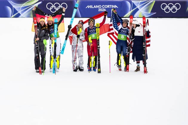 260210 Kira Weidle-Winkelmann and Emma Aicher of Germany, Katharina Huber and Ariane Raedler of Austria, Jacqueline Wiles and Paula Moltzan of United States celebrate after competing in women s team combined alpine skiing during day 4 of the 2026 Winter Olympics on February 10, 2026 in Cortina. Photo: Jon Olav Nesvold BILDBYRAN COP 217 JE0115 alpint alpine skiing Olympic Games, Olympische Spiele, Olympia, OS olympics winter olympics os ol olympiska spel vinter-os olympiske leker milano cortina 2026 milan cortina 2026 milano cortina 2026 olympic games milano cortina 2026 winter olympic games milano cortina-os milano cortina-ol vinter-ol 4 bbeng dam jubel österrike *** 260210 Kira Weidle Winkelmann and Emma Aicher of Germany, Katharina Huber and Ariane Raedler of Austria, Jacqueline Wiles and Paula Moltzan of United States celebrate after competing in women s team combined alpine skiing during day 4 of the 2026 Winter Olympics on February 10, 2026 in Cortina Photo Jon Olav Nesvold BILDBYRAN COP 217 JE0115 alpine alpine skiing olympic games olympics winter olympics os ol olympiska spel vinter os olympiske leker milano cortina 2026 milan cortina 2026 milano cortina 2026 olympic games milano cortina 2026 winter olympic games milano cortina os milano cortina ol vinter ol 4 bbeng dam jubel österrike  Copyright: JONxOLAVxNESVOLD BB260210JE081
