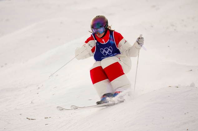 February 10, 2026, Livigno, Italy: Canada s Maia Schwinghammer from Saskatoon, Sask., competes in the women s moguls qualification at the Milano Cortina 2026 Winter Olympic Games, Olympische Spiele, Olympia, OS in Livigno, Italy on Tuesday, Feb. 10, 2026. Canada News - February 10, 2026  - ZUMAc35_ 20260210_zaf_c35_083 Copyright: xSeanxKilpatrickx
