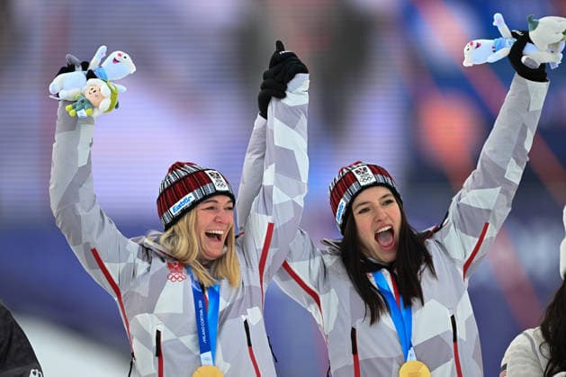 Ariane Raedler Katharina Huber from Austria during the Winter Olympic Games, Olympische Spiele, Olympia, OS Milano Cortina 2026, in Tofane Alpine Skiing Centre , on February 10 2026, in Cortina, Italy  Copyright: xFedericoxManoni IPAxSportx xipa-agency.netx xx IPA_71226576 IPA_Agency_IPA71226576