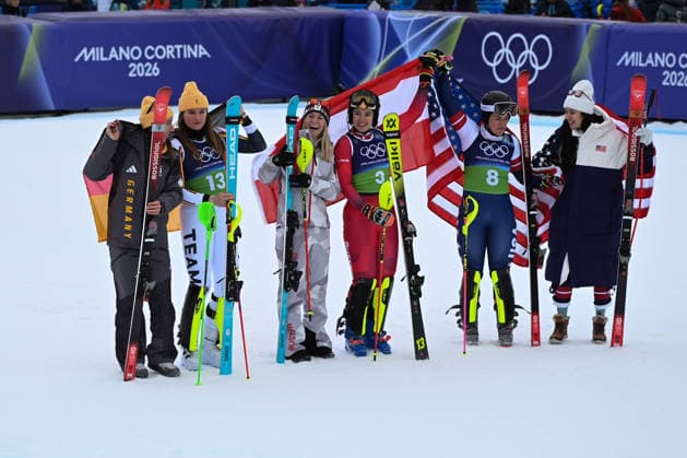 February 10, 2026, Cortina, Veneto, Italy: Kira Weidle Winkelmann Emma Aicher from Germania, Ariane Raedler Katharina Huber from Austria,Jacqueline Wiles Paula Moltzan from Stati Uniti dÃ¢â‚¬â ¢America during the Winter Olympic Games, Olympische Spiele, Olympia, OS Milano Cortina 2026, in Tofane Alpine Skiing Centre , on February 10 2026, in Cortina, Italy Olympics 2026: Milano Cortina: Alpine Skiing: Women S  - ZUMAm345 20260210_oly_m345_062 Copyright: xFedericoxManonix