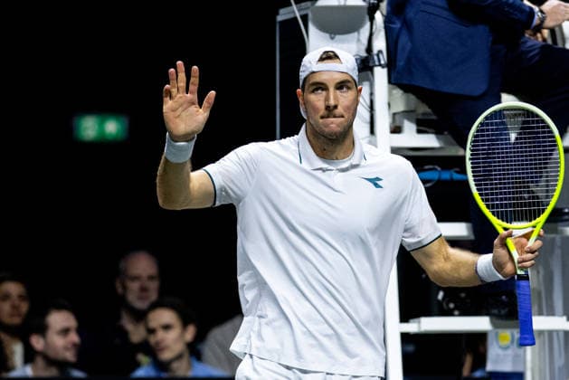 ROTTERDAM, NETHERLANDS - FEBRUARY 10:Jan-Lennard Struff of Germany celebrates victory in his Men s Singles First Round match against Hugo Grenier of France during Day Two of the ABN AMRO Open at the Rotterdam Ahoy on February 10, 2026 in Rotterdam, Netherlands. (Photo by Rene Nijhuis) SPO  Copyright: xRenexNijhuis