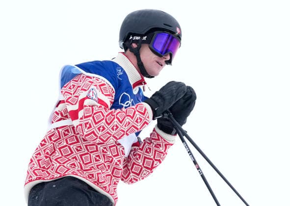 Birk Ruud of Norway reacts as he enters the finish area after his final run in the Men s Freeski Slopestyle competition at the Milano Cortina 2026 Winter Olympic Games, Olympische Spiele, Olympia, OS in Livigno, Italy, on Tuesday, February 10, 2026. Ruud won the gold medal, Alex Hall of the USA won the silver medal and Luca Harrington of New Zealand won the bronze medal.  OLY20260210819 BOBxSTRONG