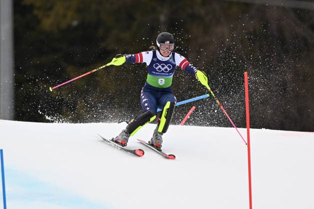 February 10, 2026, Cortina d Ampezzo, Italy: PAULA MOLTZAN (USA) skiiing the slalom portion of the women s team combined event. She and teammate Jacqueline Wiles took the bronze medal. Cortina Italy - ZUMAm345 20260210_oly_m345_056 Copyright: xFedericoxManonix