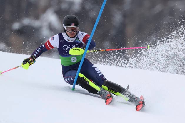 OLYMPICS - Winter Olympic Games, Olympische Spiele, Olympia, OS Milano Cortina 2026 CORTINA D AMPEZZO,ITALY,10.FEB.26 - OLYMPICS, ALPINE SKIING - Winter Olympic Games Milano Cortina 2026, team combined, slalom, women. Image shows Paula Moltzan (USA).  GEPAxpictures xMaticxKlansek