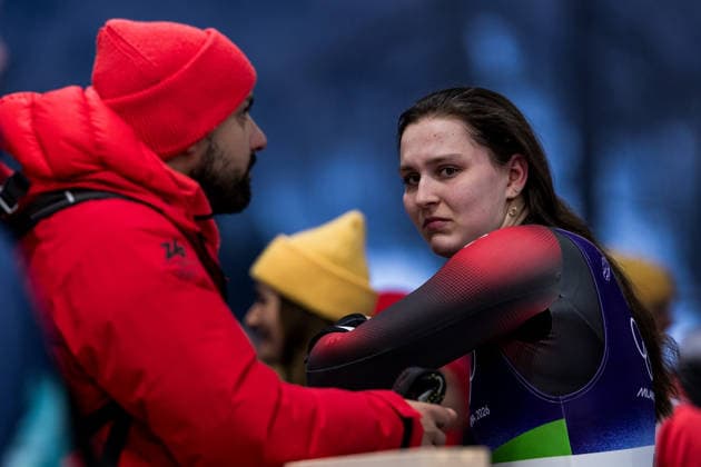 CORTINA, ITALY - FEBRUARY 10: Merle Malou Fraebel (Germany) cries, frustrated during the Luge Women s Singles at the Milano Cortina 2026 Olympics at Cortina Sliding Centre on day 4 of the Milano Cortina 2026 Olympics on February 10, 2026 in Cortina, Italy. Editorial use only. Venezia Italy Copyright: xSteffiexWunderlx