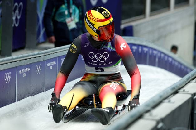 Olympische Winterspiele Milano Cortina 2026 Rennrodeln Einsitzer Frauen am 10.02.2026 im Cortina Sliding Centre in Cortina d™Ampezzo Merle Malou Fräbel ( Deutschland ) *** Olympic Winter Games Milano Cortina 2026 Luge Single Seater Women on 10 02 2026 at the Cortina Sliding Center in Cortina d™Ampezzo Merle Malou Fräbel Germany xMSx