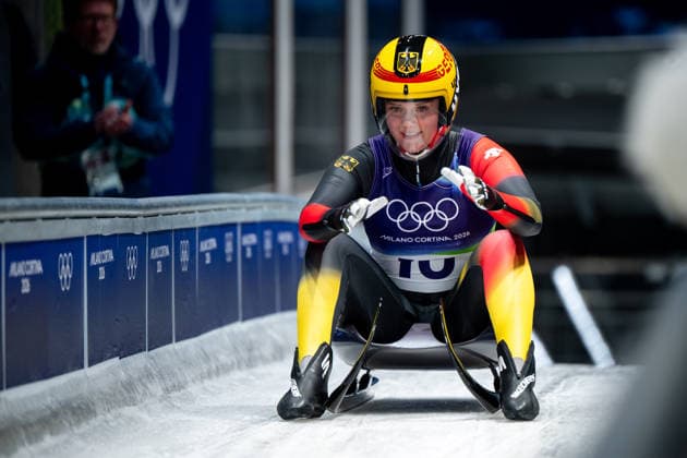 BERREITER Anna (Deutschland) im Ziel, ITA, Olympische Spiele Milano Cortina 2026, Olympia, Rodeln Frauen Einzel, 10.02.2026 ITA, Olympische Spiele Milano Cortina 2026, Olympia, Rodeln Frauen Einzel, 10.02.2026 Cortina d Ampezzo *** BERREITER Anna Germany at the finish, ITA, Olympic Games Milano Cortina 2026, Olympia, Luge Women Individual, 10 02 2026 ITA, Olympic Games Milano Cortina 2026, Olympia, Luge Women Individual, 10 02 2026 Cortina d Ampezzo Copyright: xEibner-Pressefoto Memmlerx EP_MMR