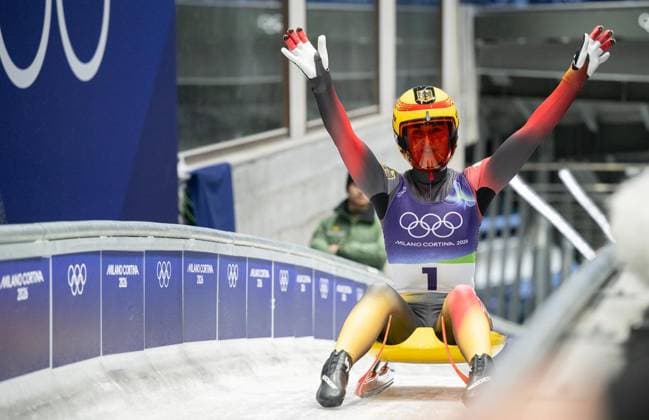 MILANO CORTINA 2026 - OLYMPISCHE WINTERSPIELE - CORTINA D™AMPEZZO - RODELN - FRAUEN EINZEL ** NUR FÜR REDAKTIONELLE ZWECKE ** EDITORIAL USE ONLY **<p>10 02 2026-Cortina d™Ampezzo: Olympische Winterspiele Milano Cortina 2026 Rodeln Cortina Sliding Centre Event: Frauen Einzel 3.-4. Lauf im Foto: Julia Taubitz 1 (Deutschland) jubelt nach dem 3. Lauf ( Italien Venetien Cortina d™Ampezzo Copyright: SaschaxFromm *** MILANO CORTINA 2026 OLYMPIC WINTER GAMES CORTINA D™AMPEZZO LUNGING WOMEN SINGLE FOR EDITORIAL PURPOSES ONLY p 10 02 2026 Cortina d™Ampezzo Olympic Winter Games Milano Cortina 2026 Luge Cortina Sliding Centre Event Women Single 3 4 Run in photo Julia Taubitz 1 Germany cheering after the 3 run Italy Veneto Cortina d™Ampezzo Copyright SaschaxFromm Copyright: SaschaxFromm doc84in7r15gqs152sid8kr ,EDITORIAL USE ONLY