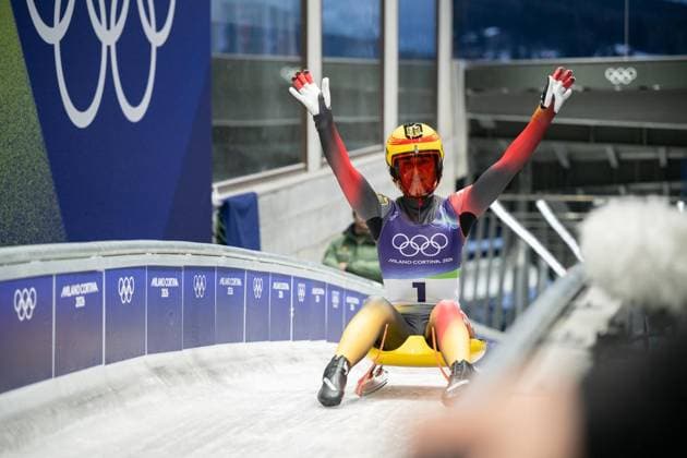 MILANO CORTINA 2026 - OLYMPISCHE WINTERSPIELE - CORTINA D™AMPEZZO - RODELN - FRAUEN EINZEL ** NUR FÜR REDAKTIONELLE ZWECKE ** EDITORIAL USE ONLY **<p>10 02 2026-Cortina d™Ampezzo: Olympische Winterspiele Milano Cortina 2026 Rodeln Cortina Sliding Centre Event: Frauen Einzel 3.-4. Lauf im Foto: Julia Taubitz 1 (Deutschland) jubelt nach dem 3. Lauf ( Italien Venetien Cortina d™Ampezzo Copyright: SaschaxFromm *** MILANO CORTINA 2026 OLYMPIC WINTER GAMES CORTINA D™AMPEZZO LUNGING WOMEN SINGLE FOR EDITORIAL PURPOSES ONLY p 10 02 2026 Cortina d™Ampezzo Olympic Winter Games Milano Cortina 2026 Luge Cortina Sliding Centre Event Women Single 3 4 Run in photo Julia Taubitz 1 Germany cheering after the 3 run Italy Veneto Cortina d™Ampezzo Copyright SaschaxFromm Copyright: SaschaxFromm doc84in7so8a8nhuew28nf ,EDITORIAL USE ONLY