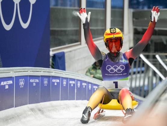 MILANO CORTINA 2026 - OLYMPISCHE WINTERSPIELE - CORTINA D™AMPEZZO - RODELN - FRAUEN EINZEL ** NUR FÜR REDAKTIONELLE ZWECKE ** EDITORIAL USE ONLY **<p>10 02 2026-Cortina d™Ampezzo: Olympische Winterspiele Milano Cortina 2026 Rodeln Cortina Sliding Centre Event: Frauen Einzel 3.-4. Lauf im Foto: Julia Taubitz 1 (Deutschland) jubelt nach dem 3. Lauf ( Italien Venetien Cortina d™Ampezzo Copyright: SaschaxFromm *** MILANO CORTINA 2026 OLYMPIC WINTER GAMES CORTINA D™AMPEZZO LUNGING WOMEN SINGLE FOR EDITORIAL PURPOSES ONLY p 10 02 2026 Cortina d™Ampezzo Olympic Winter Games Milano Cortina 2026 Luge Cortina Sliding Centre Event Women Single 3 4 Run in photo Julia Taubitz 1 Germany cheering after the 3 run Italy Veneto Cortina d™Ampezzo Copyright SaschaxFromm Copyright: SaschaxFromm doc84in7t17ugk18rmipatt ,EDITORIAL USE ONLY